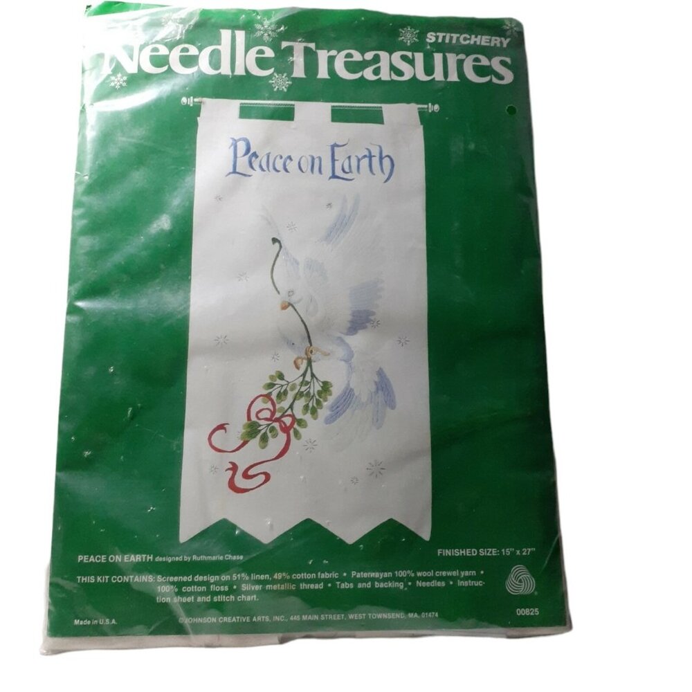 Needle Treasures PEACE ON EARTH Banner Crewel Stitchery Kit Dove 00825 15x27